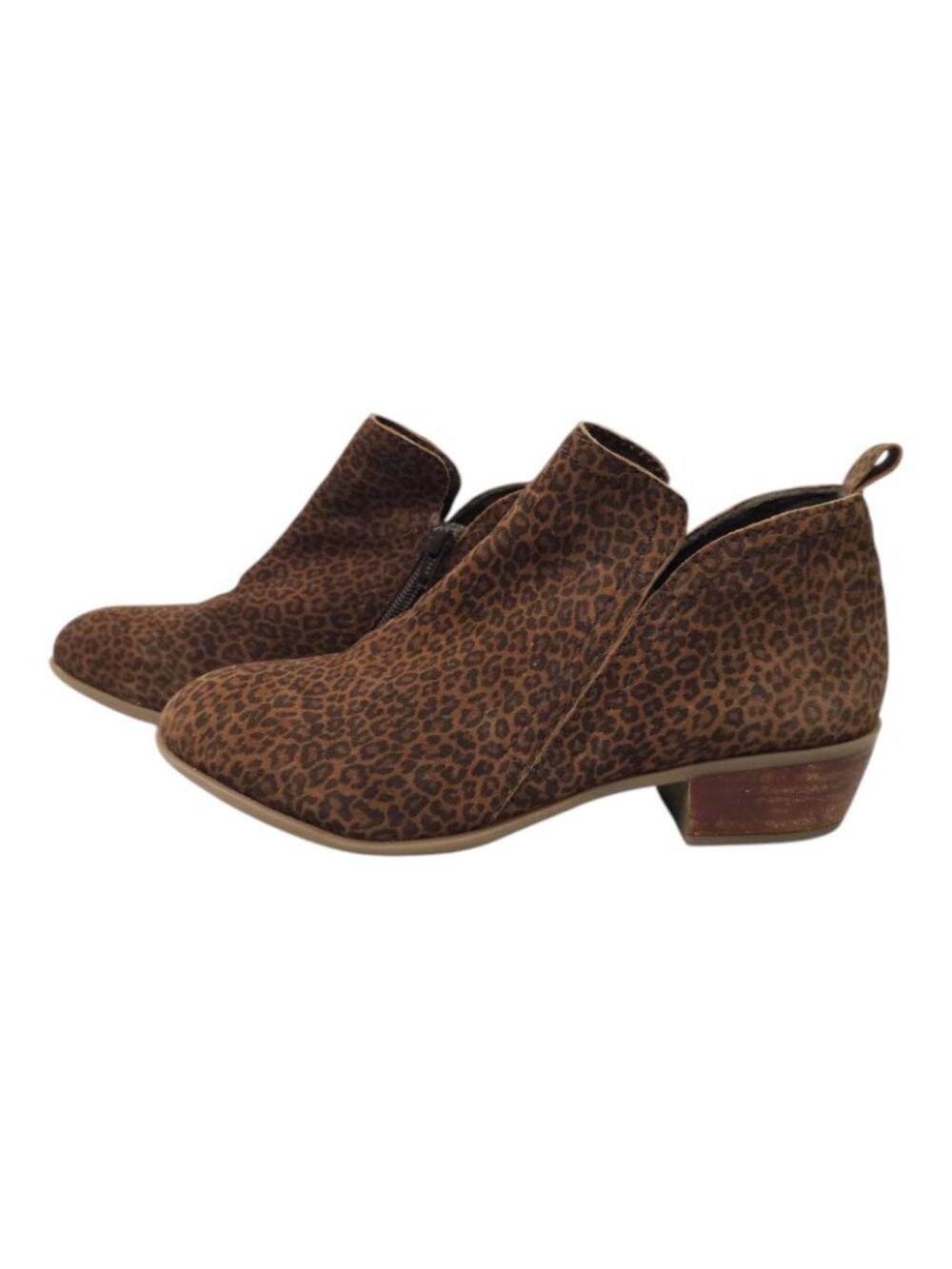 Diba Leopard Print Ankle Boots Womens 8.5 Brown Side Zip Stacked Heel Bootie - Picture 15 of 16